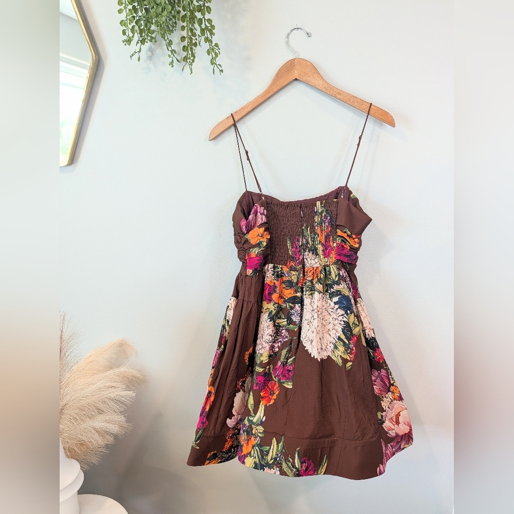 Maeve Floral Brown Mini Dress Size M - Picture 4 of 12